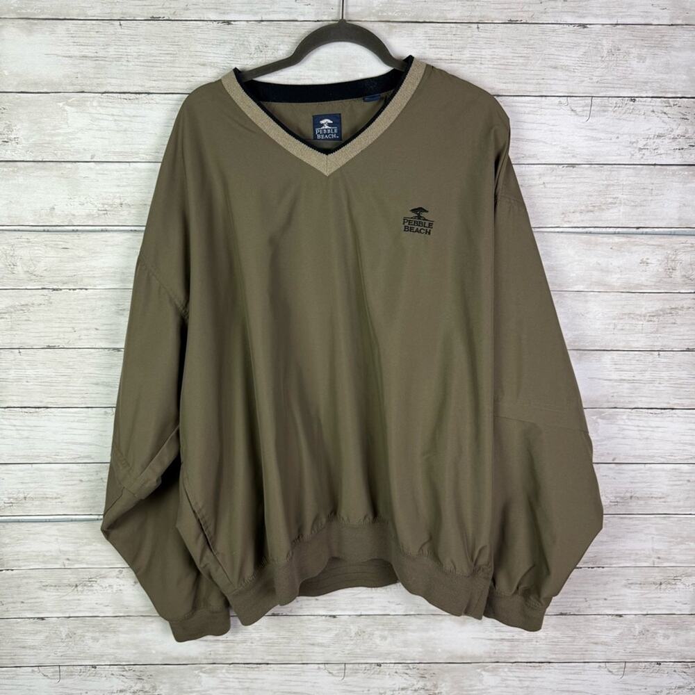 Vintage Pebble Beach V Neck Windbreaker Khaki Size XXL